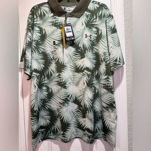 Under Armour Golf Polo Shirt Mens Printed Palm Leaf Green Matchplay NWT SZ XL
